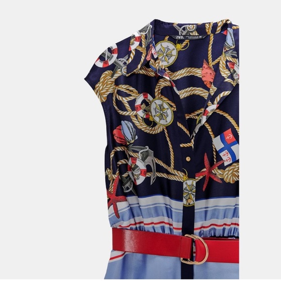 NWT ZARA Chain Print Belted Dress S Blogger’s Favorite - Picture 5 of 8